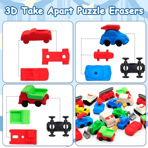 Satomoto 40 pcs Truck Erasers for Kids Classroom Prizes,Truck Eraser Puzzle 3D Take Apart Car Pencil Erasers for Class Treasure Box,Game Rewards,Party Favors,Easter Egg Stuffers - Image 2