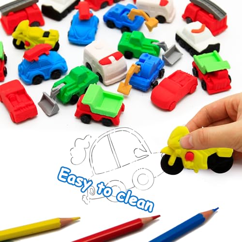Satomoto 40 pcs Truck Erasers for Kids Classroom Prizes,Truck Eraser Puzzle 3D Take Apart Car Pencil Erasers for Class Treasure Box,Game Rewards,Party Favors,Easter Egg Stuffers - Image 3