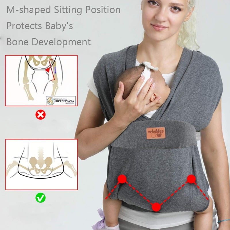 vrbabies Baby Wraps Carrier Sling, Baby Carrier for Newborns and Toddlers,Skin-Friendly and Soft Front Baby Carrier Wrap Perfect Newbron Gifts (Grey, Cotton) - Image 3
