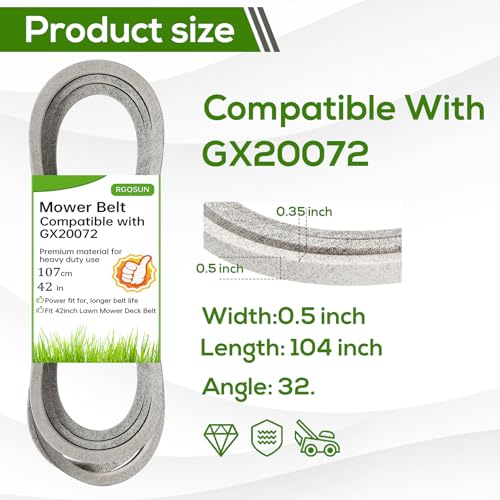 RGQSUN 42 inch Lawn Mower Deck Belt Compatible with John Deere GX20072 GY20570,Deck Drive Belt Compatible with L 100 130 1742 D100 D110 D120 D130 X110 X125 X145 E100 E110 E120 - Image 2