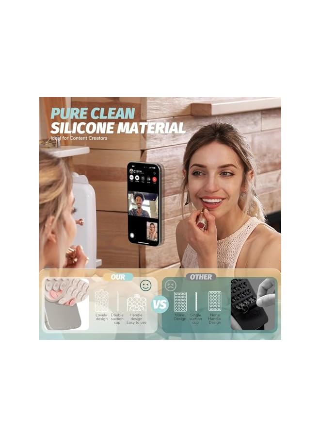 Green Tiger Two-Color Built in Heart Design Double Sided Silicone Suction Cups Phone Mount, Compatible for All Cellphones, Hands-Free Strong Grip Holder, for Videos & Selfies (Light Pink and Lotus Root Pink) - Image 3