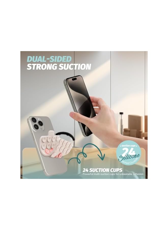 Green Tiger Two-Color Built in Heart Design Double Sided Silicone Suction Cups Phone Mount, Compatible for All Cellphones, Hands-Free Strong Grip Holder, for Videos & Selfies (Light Pink and Lotus Root Pink) - Image 2
