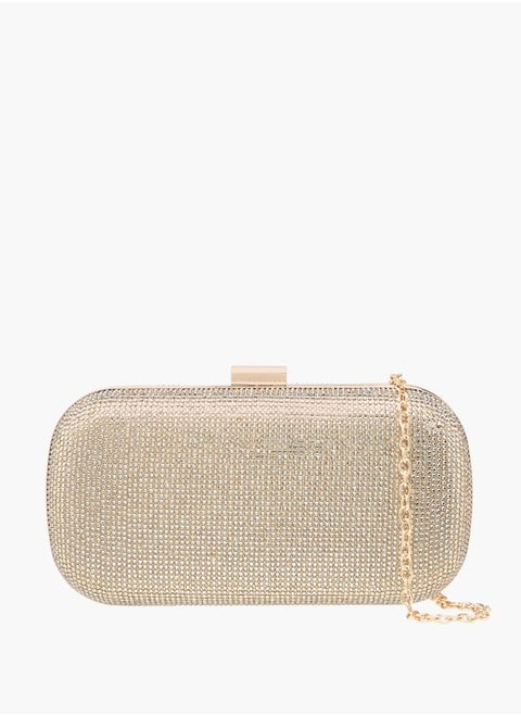 Women Studded Clutch with Chain Strap and Flap Closure