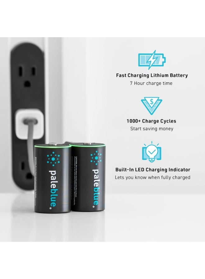 paleblue D Rechargeable Li-Ion Batteries (2-Pack) with USB-A to USB-C Cable; 1.5V, 11000mWh/7400mAh, Fast Charging Under 7 Hours, 1000+ Cycles, LED Charge Indicator, High-Capacity Lithium Batteries, No External Charger Needed - Image 4