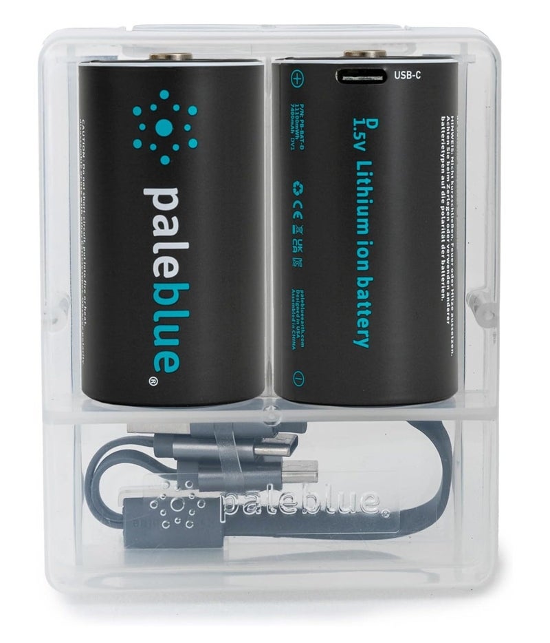 paleblue D Rechargeable Li-Ion Batteries (2-Pack) with USB-A to USB-C Cable; 1.5V, 11000mWh/7400mAh, Fast Charging Under 7 Hours, 1000+ Cycles, LED Charge Indicator, High-Capacity Lithium Batteries, No External Charger Needed - Image 1