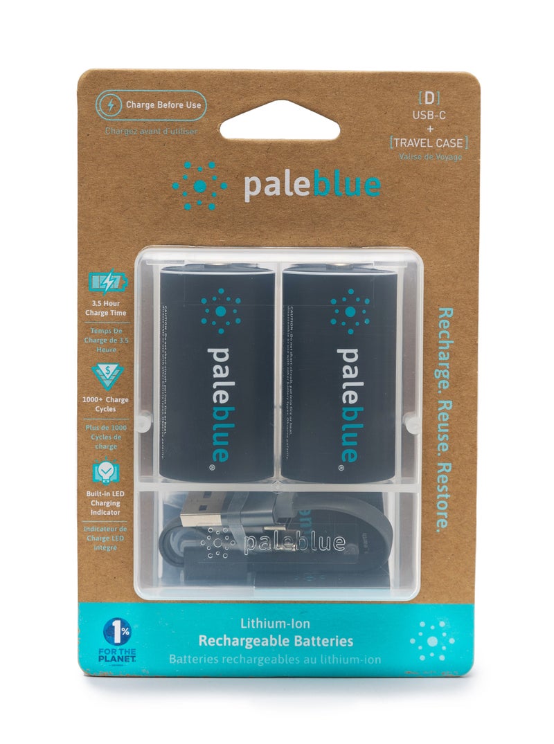 paleblue D Rechargeable Li-Ion Batteries (2-Pack) with USB-A to USB-C Cable; 1.5V, 11000mWh/7400mAh, Fast Charging Under 7 Hours, 1000+ Cycles, LED Charge Indicator, High-Capacity Lithium Batteries, No External Charger Needed - Image 3