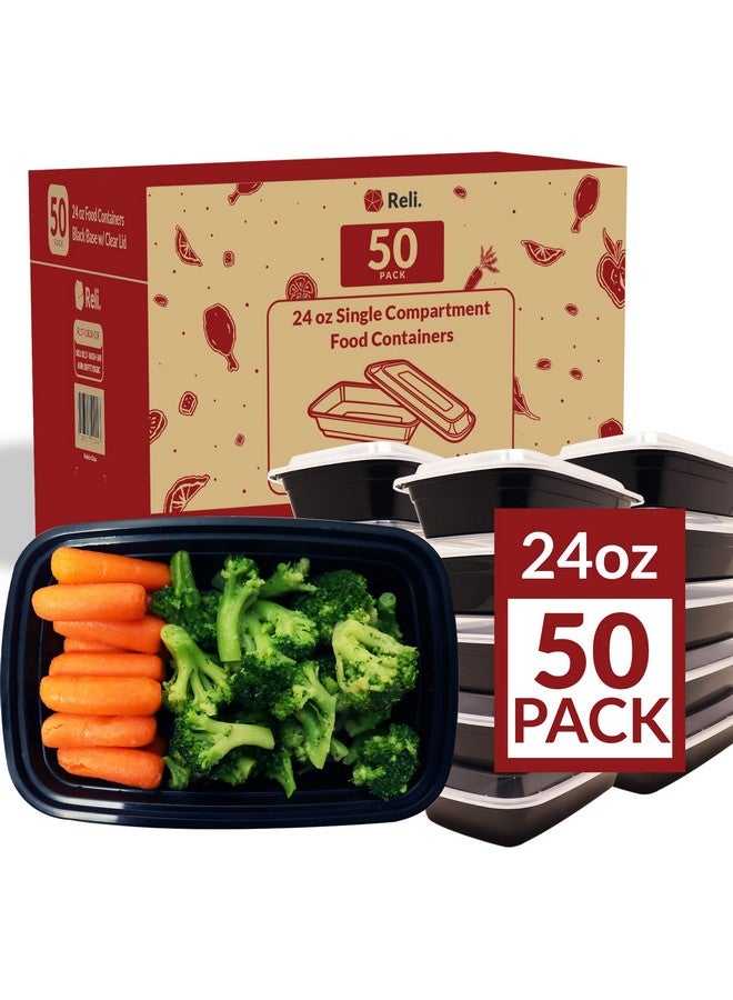 Reli. Meal Prep Containers 24 oz. | 50 Pack | 1 Compartment Food Container w/Lids | Microwavable Food Storage, To Go | Black Reusable Bento Box/Lunch Box for Meal Prep - Image 1