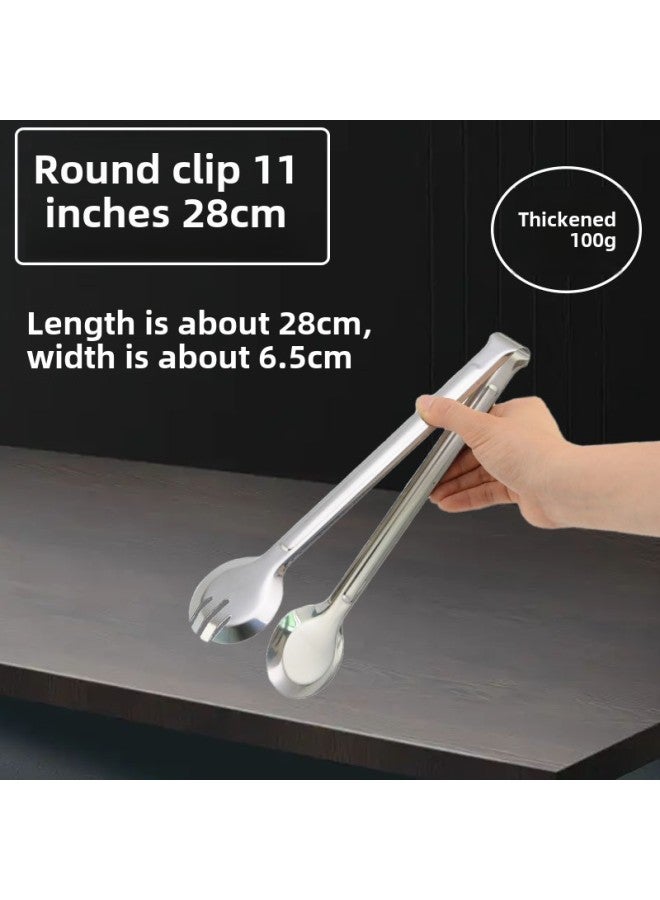Thickened Stainless Steel Food Tongs Bread Tongs Barbecue Tongs Buffet Tongs Lotus Tongs Steak Tongs Barbecue Supplies-Color:Round Clip 28CM  - Image 1