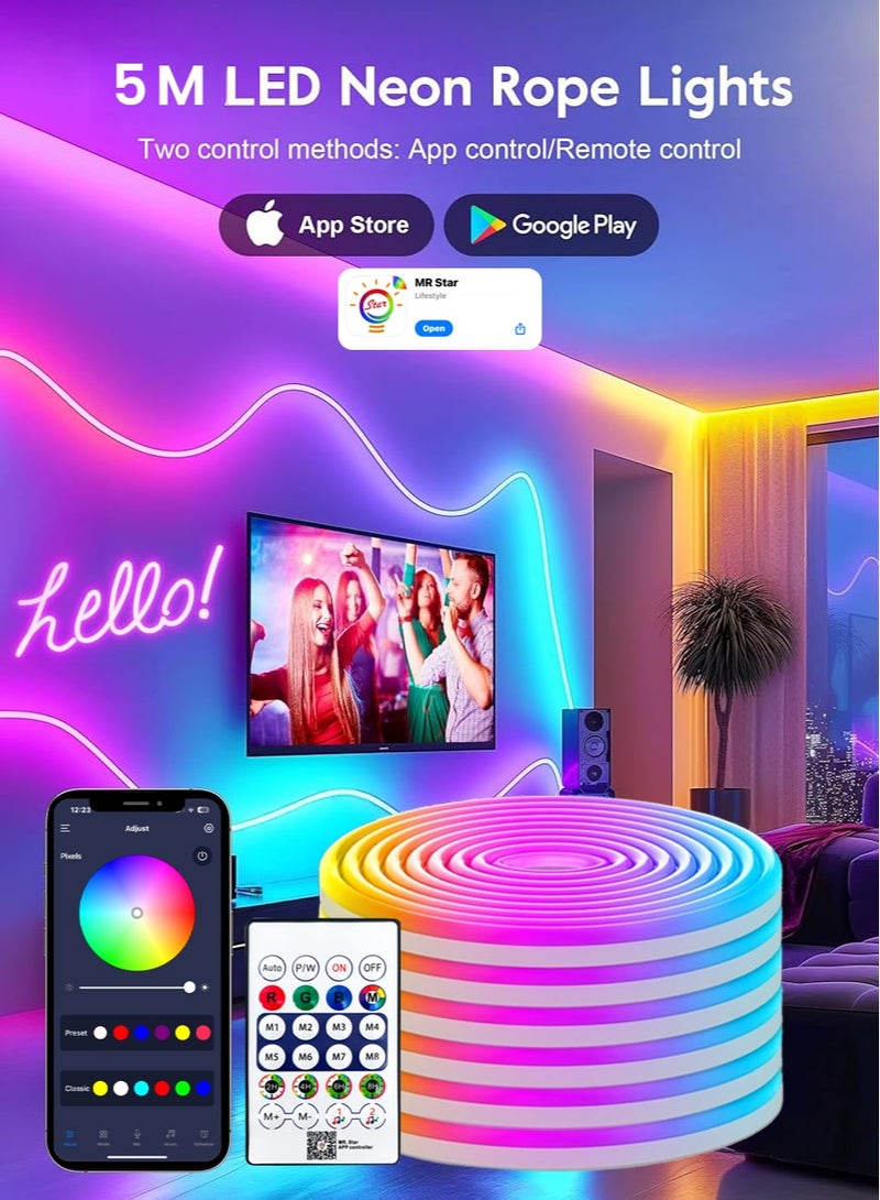 MODI RGB LED Neon Light Strip 5M – USB Powered, Remote Control, 8 Modes, 12 Colors, Adjustable Brightness for Home, Gaming & Party - Image 1