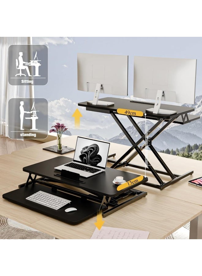 SKY-TOUCH مكتب قابل للتعديل في الارتفاع 32 بوصة، محول مكتب للجلوس والوقوف مع صينية لوحة المفاتيح، رافع مريح للجلوس والوقوف لمكتب المنزل، أسود - Image 5