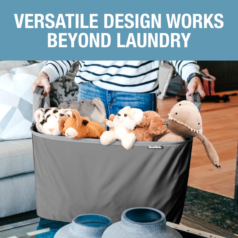 CleverMade Collapsible Laundry Basket LUXE 2 Pack â€“ 60L (16 Gal) Foldable Cotton Blend Clothes Hamper with Vegan Leather Accents, Reinforced Handles, Space Saving Laundry Bin Holds 55 lbs - Mocha - Image 5