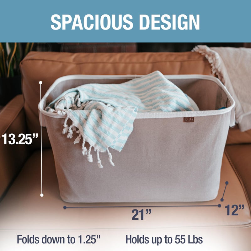 CleverMade Collapsible Laundry Basket LUXE 2 Pack â€“ 60L (16 Gal) Foldable Cotton Blend Clothes Hamper with Vegan Leather Accents, Reinforced Handles, Space Saving Laundry Bin Holds 55 lbs - Mocha - Image 3