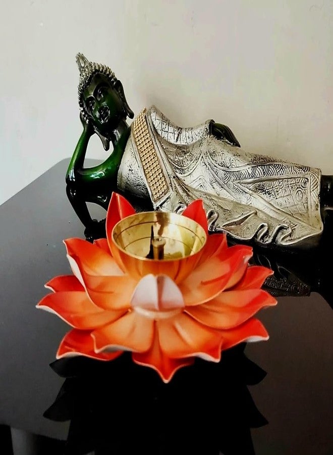 S.S TRADERS Lotus Shaped Brass Diya for Puja /Center Wick Holder Pital Akhand Kamal Deep Vilakku for Home Décor, Worship, Housewarming, Marriage & Return Gift/Size 5 inch - Image 5