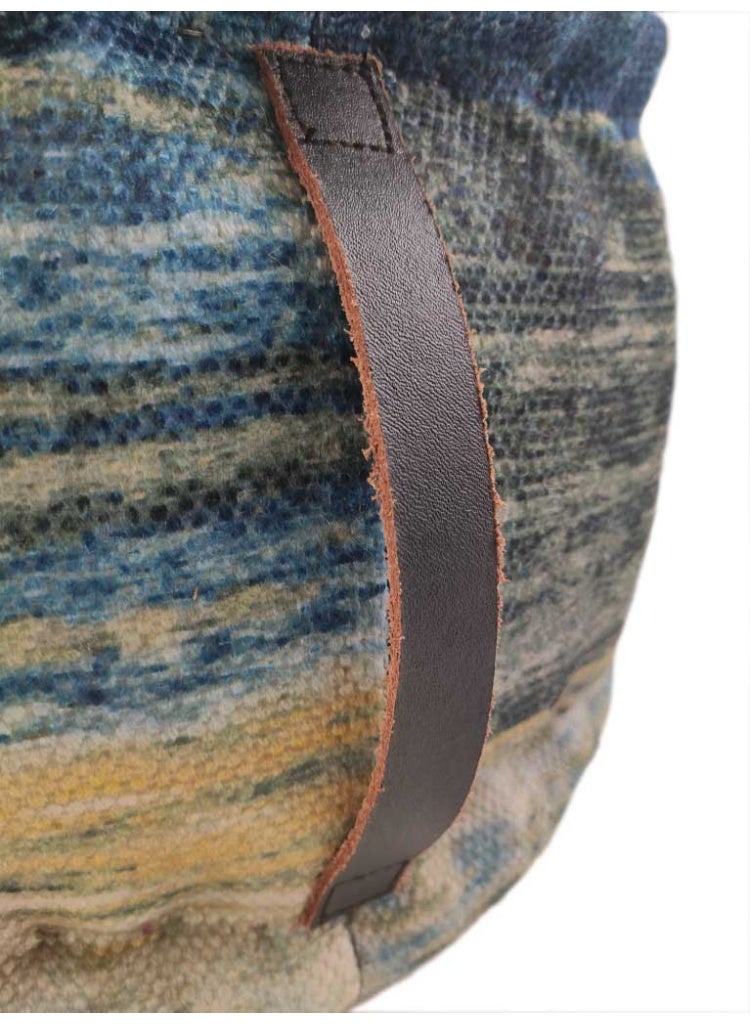 Ramsha Printed pouf with leather handle for living room footrest ottomans pf-033 50X50X30 CM - Image 4