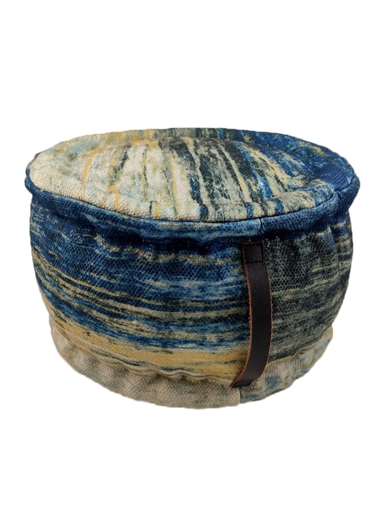Ramsha Printed pouf with leather handle for living room footrest ottomans pf-033 50X50X30 CM - Image 3