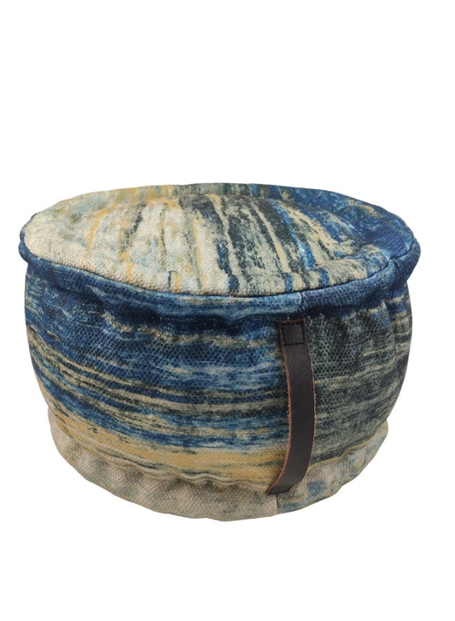 Ramsha Printed pouf with leather handle for living room footrest ottomans pf-033 50X50X30 CM - Image 1