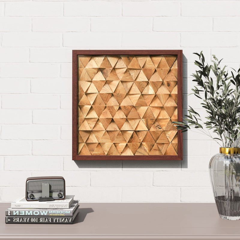 CONSDAN Wood Wall Decor  USA Grown Hardwood Rustic Wooden Wall Art Home Decorations for Living Room and Bedroom Aesthetic Framed and Ready to Hang Triangle 18 x 18