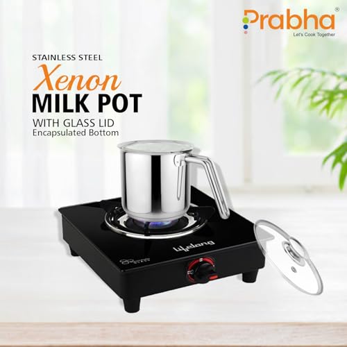 Prabha Stainless Steel Milk Pot with Handle 11cm 1.1 Litre | Milk Boiler Glass Lid Steam Vent | Kitchen Tea Container Water Boiling | Coffee/Milk Warmer, Even & Faster Heating | Induction & Gas Stove. - Image 5
