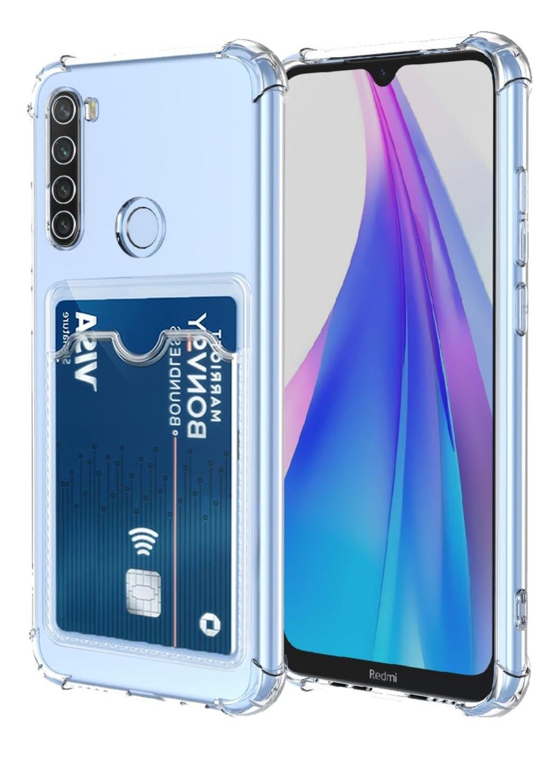 TenTech Transparent cover with shockproof corners with card holder - card holder - heat-resistant polyurethane card holder for Xiaomi Redmi Note 8 (2019/2021) - transparent 