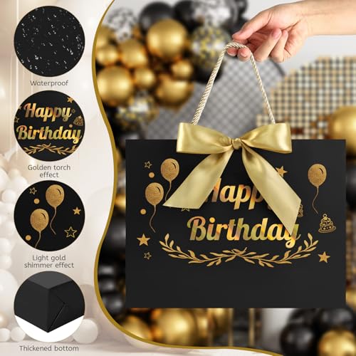 JMANNI Black Gold Happy Birthday Gift Bag with Card and Tissue Paper, 12.6"×9.84"×3.9" Elegant Present Bag for Men Women, Year Old Birthday Keepsake Party Supplies - Image 5