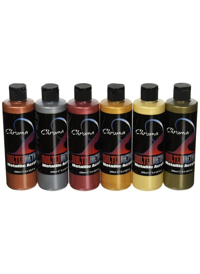 Chroma Molten Metals Acrylic Paint Set, 8.4 oz Bottle, Assorted Color, Set of 6 - 1442894 - Image 1