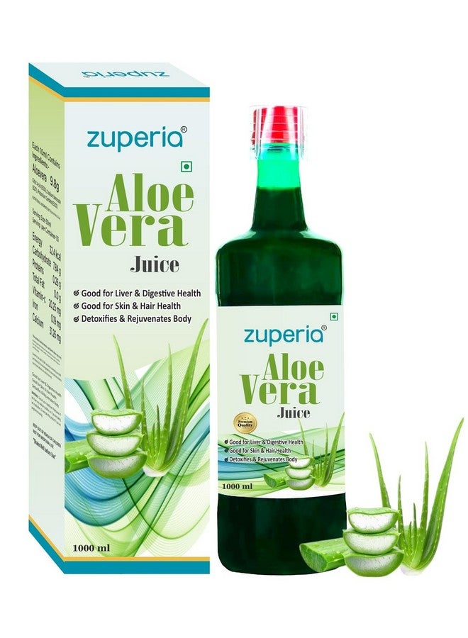 Zuperia® Aloe Vera Juice - 1L | 100% Natural & Organic Ayurvedic Aloe Vera Health Juice for Good Skin & Hair Health | Cold-Pressed Aloevera Juice With Pulp & No Added Sugar | Detoxifies & Rejuvenates Body | Supports Digestion, Liver Health & Immunity
