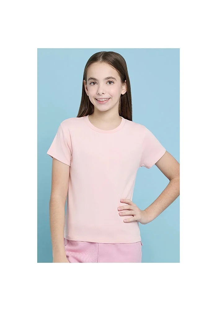 أر أند بي Solid T-Shirt with Crew Neck and Short Sleeves