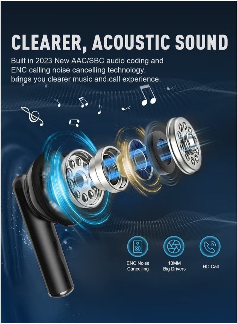 True Wireless Earbuds, Bluetooth 5.3 In-Ear Headphones, ENC Noise Reduction with 4 Mics, Touch Control, IPX6 Waterproof, Lightweight Earphones with Charging Case, Long Battery Life, Hands-Free Calling - Image 3