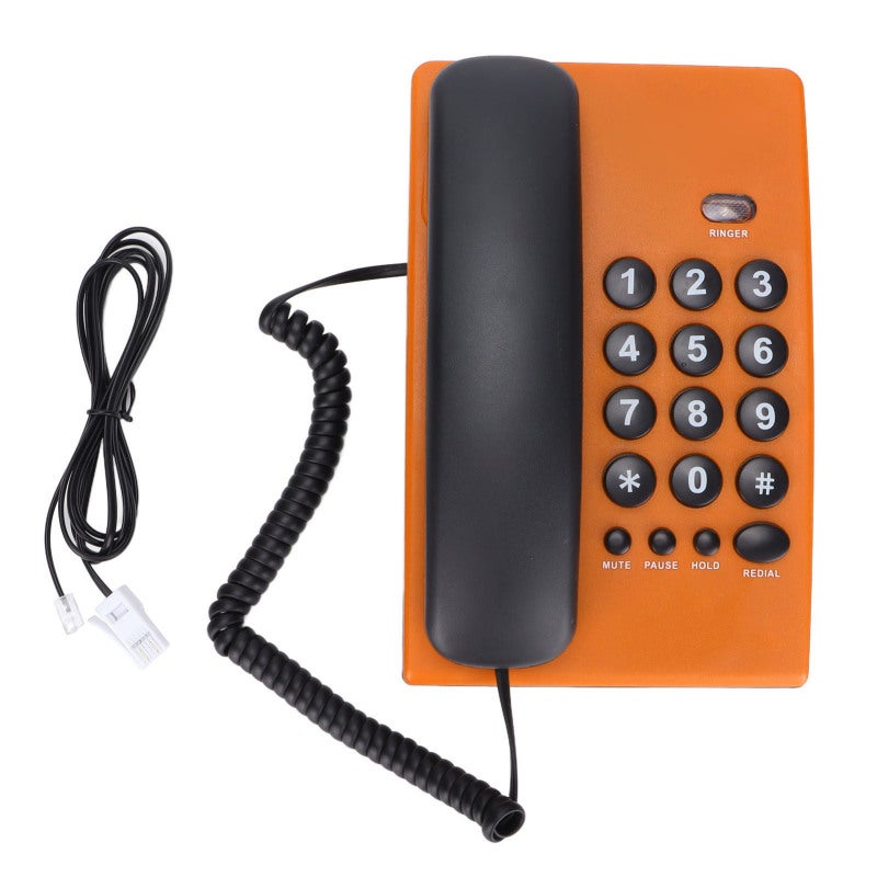 Orange Corded Telephone with Last Number Redial - Mute Function Handset - Battery Free Home Phone for Office Use - Image 1