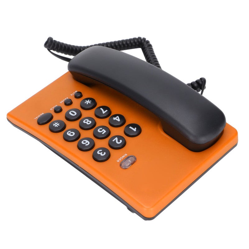 Orange Corded Telephone with Last Number Redial - Mute Function Handset - Battery Free Home Phone for Office Use - Image 2