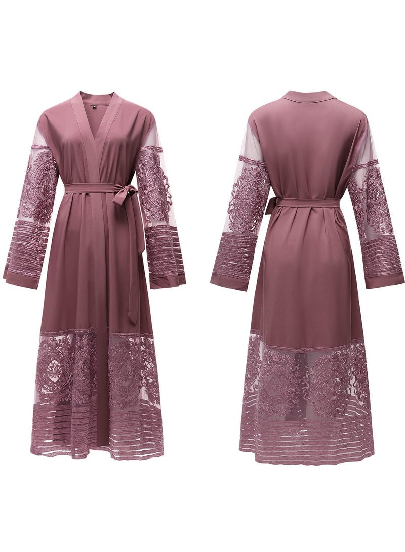 Embroidered Women Open Abaya Muslim Dress Islamic Cardigan Dubai Kaftan Robe - Image 2