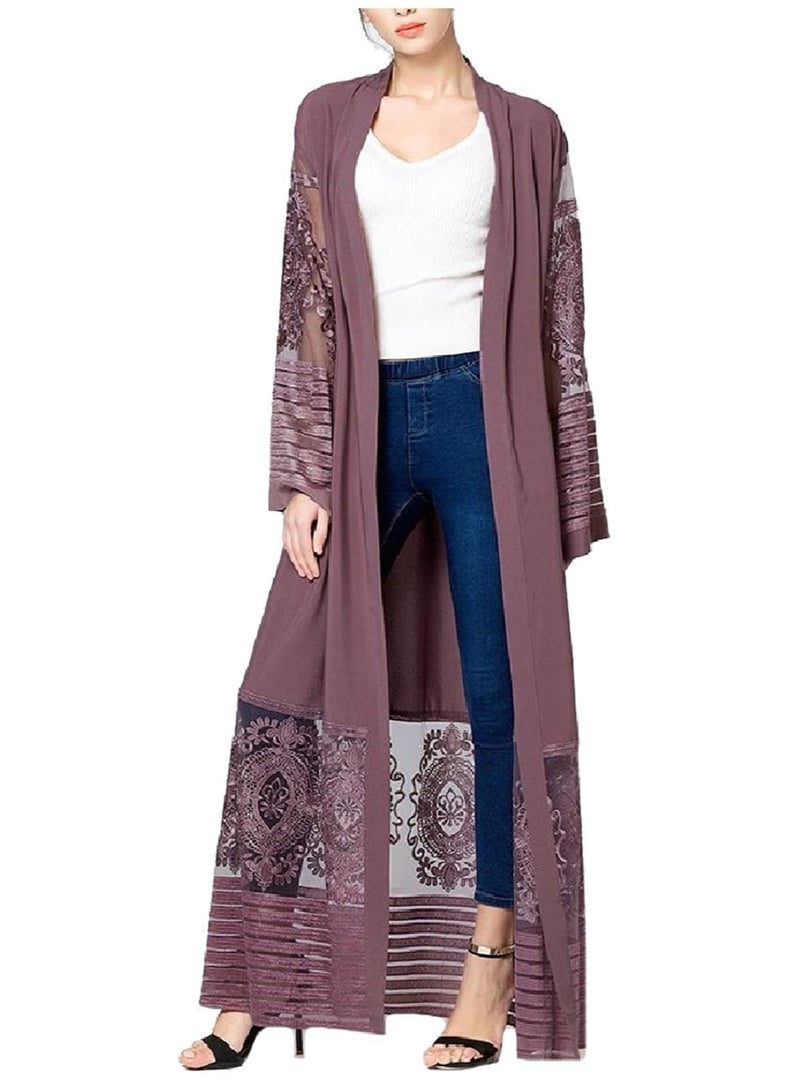 Embroidered Women Open Abaya Muslim Dress Islamic Cardigan Dubai Kaftan Robe - Image 1