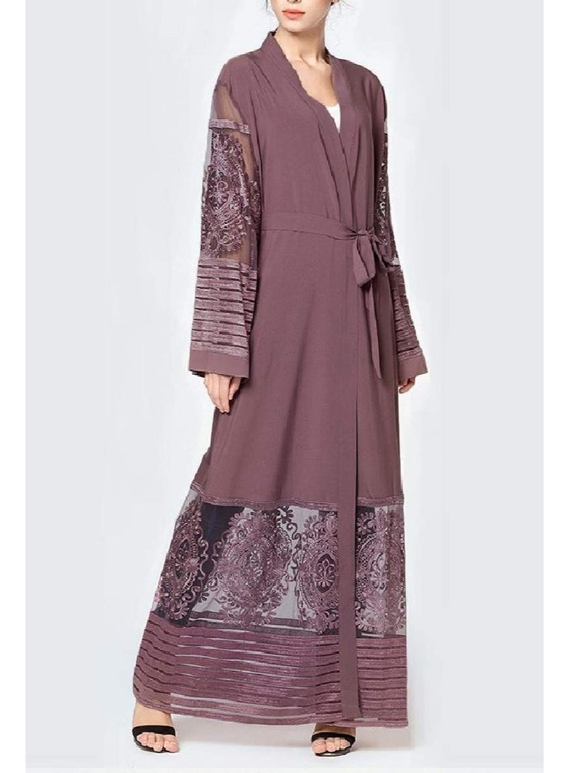 Embroidered Women Open Abaya Muslim Dress Islamic Cardigan Dubai Kaftan Robe - Image 4