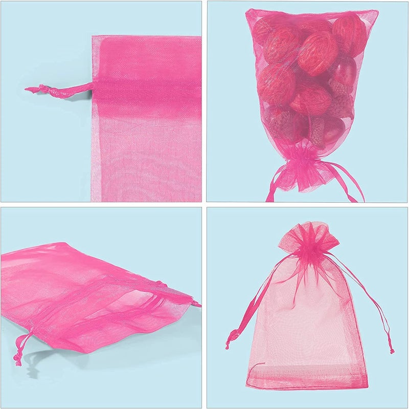 Anznku 50 Pack Hot Pink Organza Bags 4 X 6 Inch Premium Sheer Drawstring Small Mesh Bags For Candy Jewelry Party Wedding Christmas Favor Gift Bags - Image 4