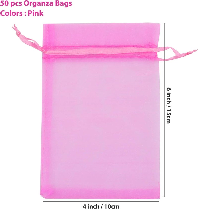 Anznku 50 Pack Hot Pink Organza Bags 4 X 6 Inch Premium Sheer Drawstring Small Mesh Bags For Candy Jewelry Party Wedding Christmas Favor Gift Bags - Image 2