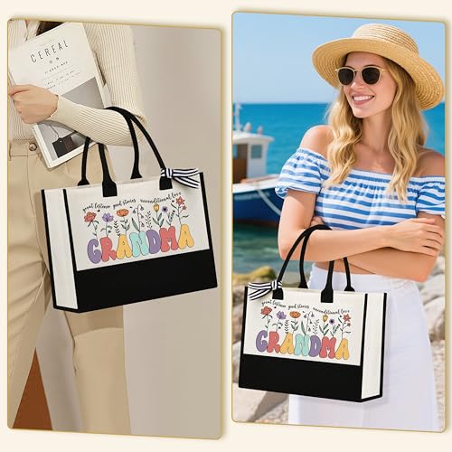 DOGMEM Grandma Gifts for Birthday Tote Bag Grandma Gift Set from Granddaughter Grandson Grandchildren Grandkids Christmas Gifts for Grandma Tote Bag Makeup Bag 16 Oz Can Glass Bead Bracelet - Image 2