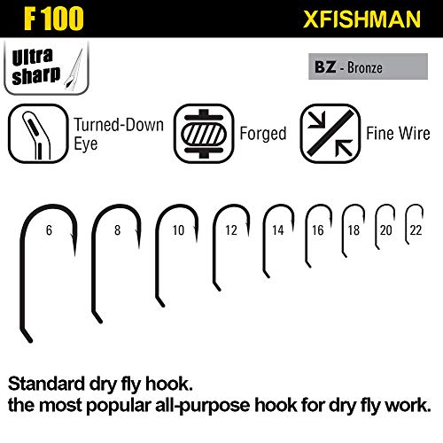 XFISHMAN Fly Hooks for Fly Tying Dry Wet Nymph Flies Curved Fishing Hooks 10# ~16# Assortment Pack of 240 Hooks with Box… - Image 3