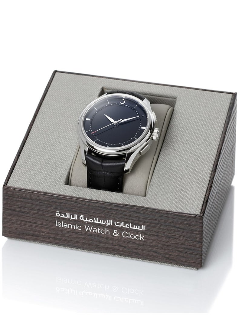Al Fajr - Analog+Digital Leather Strap Prayer Watch WW-22L -44mm- Black - Image 1