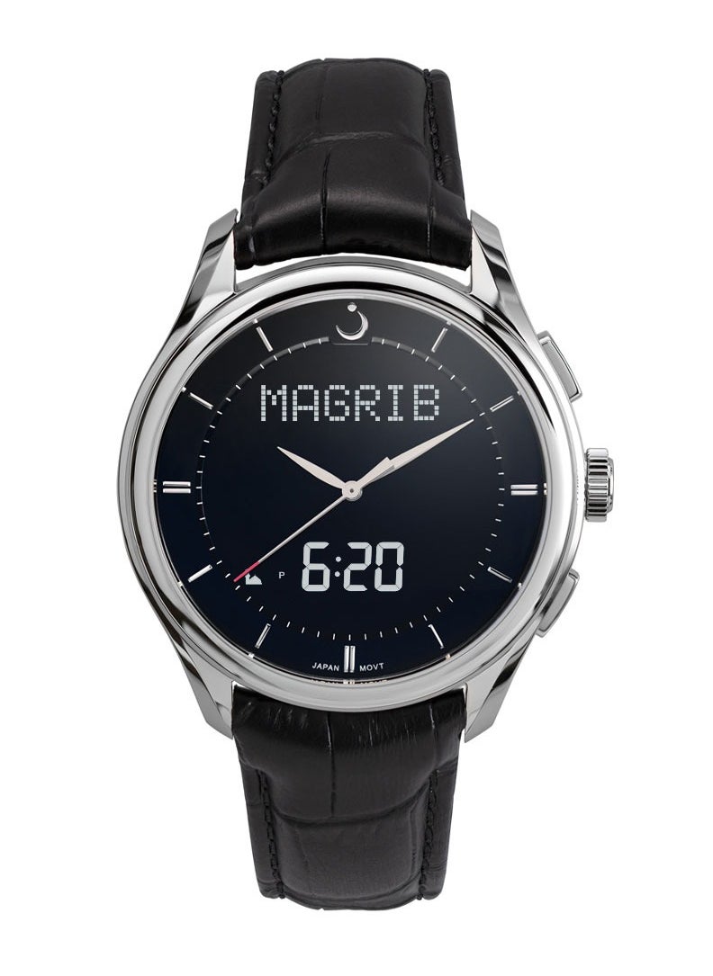 Al Fajr - Analog+Digital Leather Strap Prayer Watch WW-22L -44mm- Black - Image 1