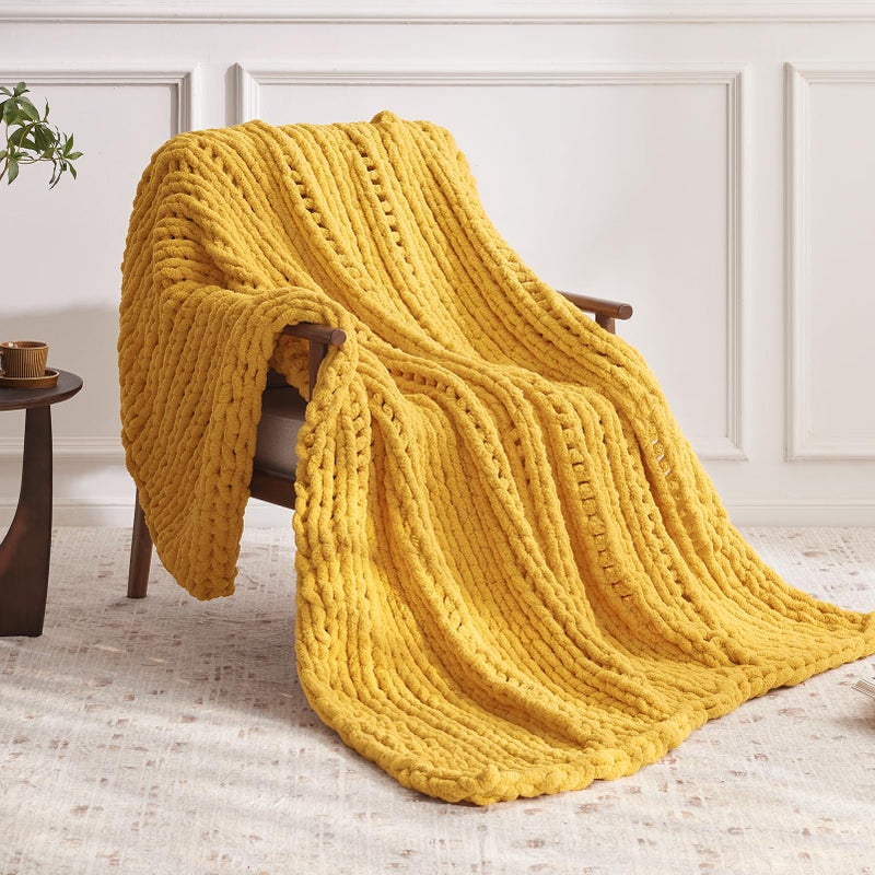 Negwoo Chunky Knit Throw Blanket  30''*40'' Knitted Throw Blankets for Bed Couch  Handmade Thick Yellow Crochet Blanket Thich Blanket for Kids  Machine Washable Cute Comfy Blanket for Home Decor - Image 2