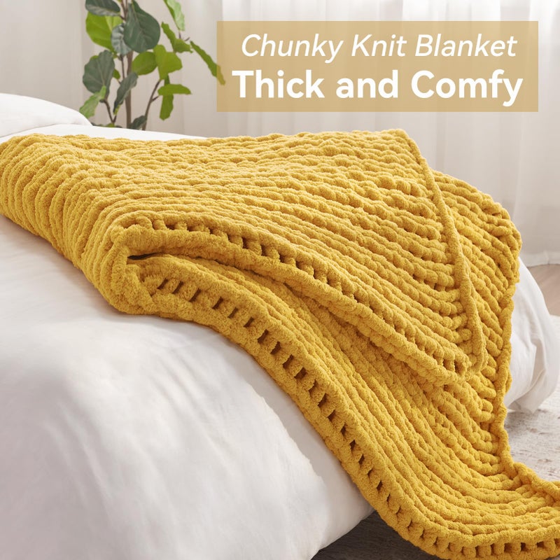 Negwoo Chunky Knit Throw Blanket  30''*40'' Knitted Throw Blankets for Bed Couch  Handmade Thick Yellow Crochet Blanket Thich Blanket for Kids  Machine Washable Cute Comfy Blanket for Home Decor - Image 5