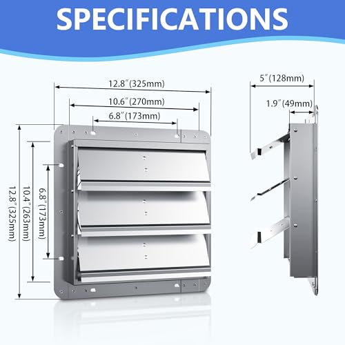 HYITCL 10 Inch Galvanized Shutter Exhaust Louver Vent, Automatic Gravity Shutter Louver Vent for Home Attics, Workshops, Barn, Greenhouse (Motor&Blades are not Included) - Image 2