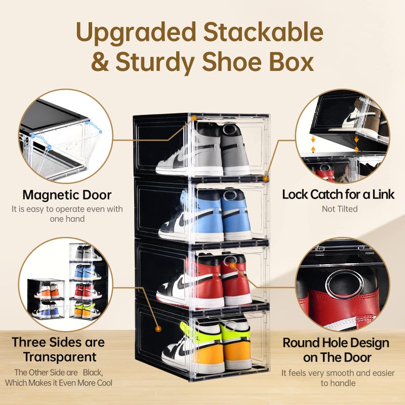 Amllas 10 Pack Shoe Boxes Stackable,Upgraded Sturdy Storage Boxes with Clear Magnetic Door,Multifunctional Sneaker Organizer Fit up to US Size 12 (13.8â€x 9.84â€x 7.1â€) - Image 4