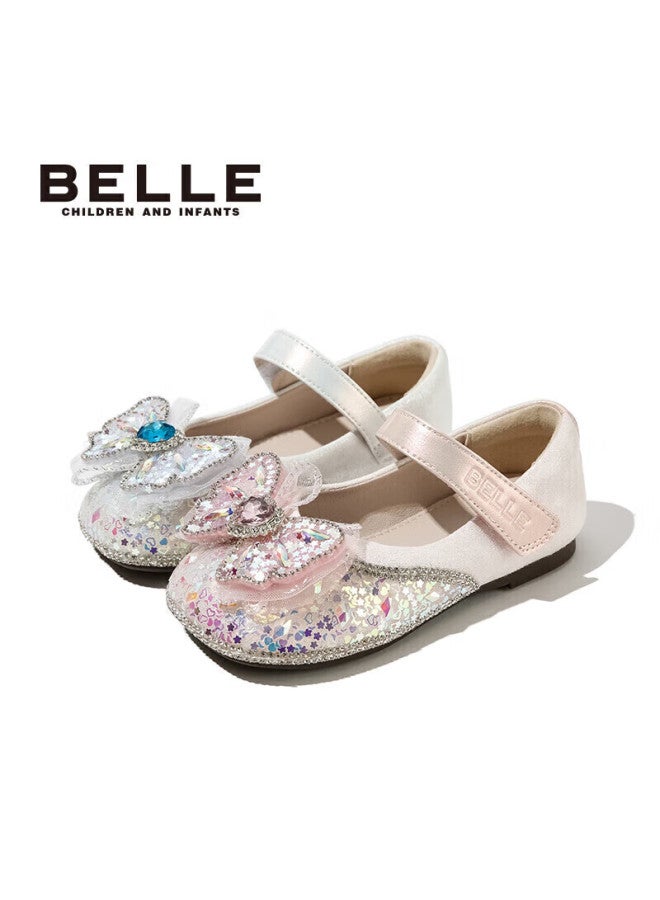 Belle Children's Shoes , Girls' Leather Shoes, Kids' Princess Shoes, Baby Crystal Shoes, Spring And Autumn Flats, Silver, Size 26 - Image 5