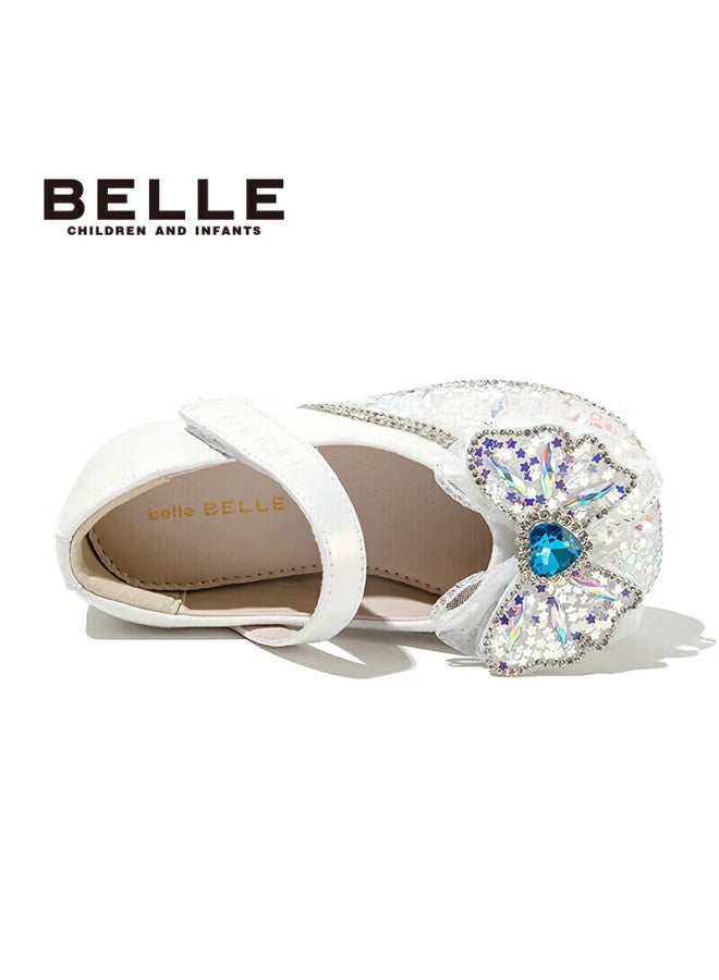 Belle Children's Shoes , Girls' Leather Shoes, Kids' Princess Shoes, Baby Crystal Shoes, Spring And Autumn Flats, Silver, Size 26 - Image 2