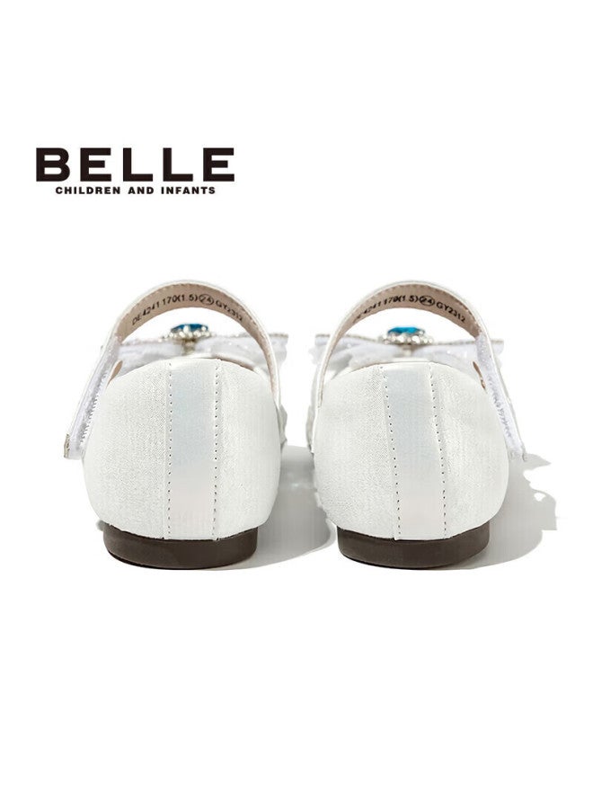 Belle Children's Shoes , Girls' Leather Shoes, Kids' Princess Shoes, Baby Crystal Shoes, Spring And Autumn Flats, Silver, Size 26 - Image 3
