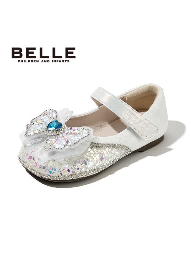 Belle Children's Shoes , Girls' Leather Shoes, Kids' Princess Shoes, Baby Crystal Shoes, Spring And Autumn Flats, Silver, Size 26 - Image 4