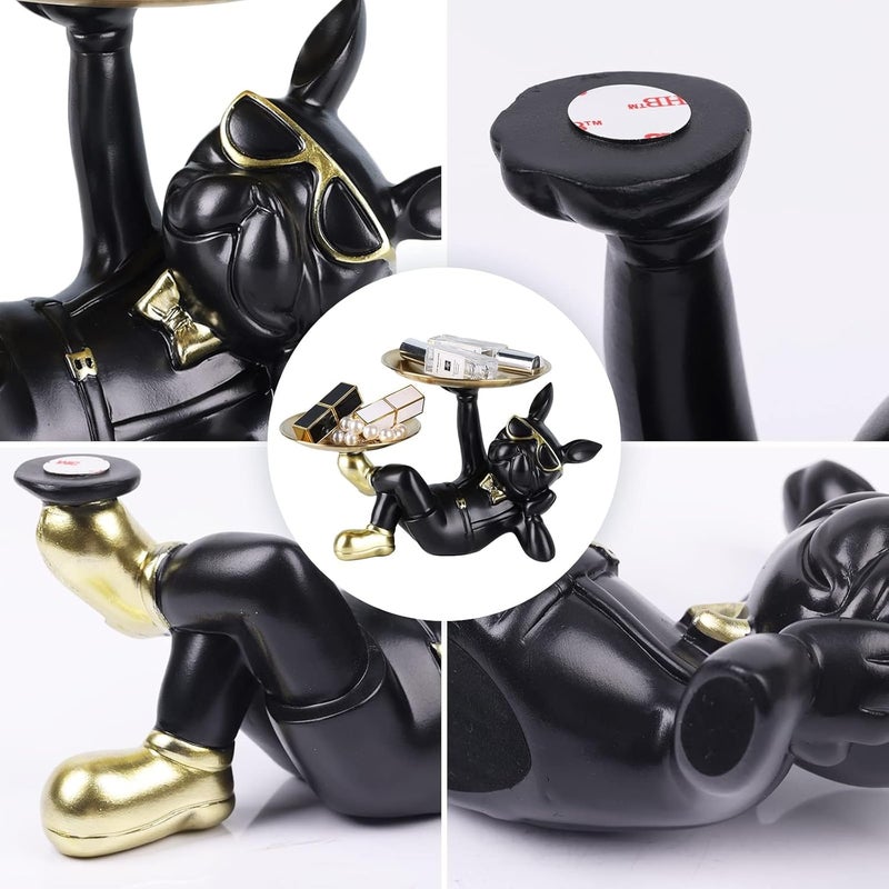 Suruim Resin Bulldog Statue with Two Storage Trays - Black - Image 3