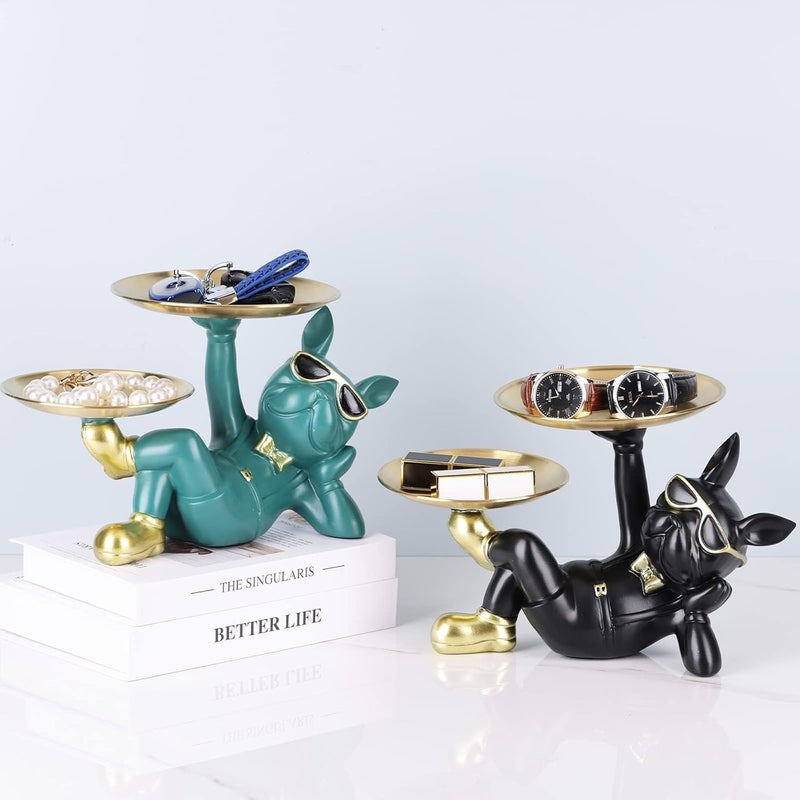 Suruim Resin Bulldog Statue with Two Storage Trays - Black - Image 5