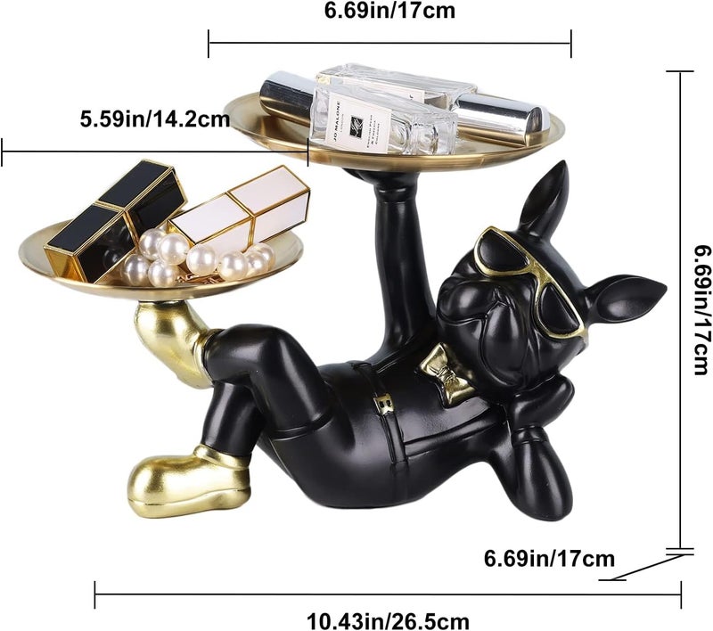 Suruim Resin Bulldog Statue with Two Storage Trays - Black - Image 2
